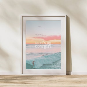 Coastal Cowgirl Print, Coastal Cowgirl art print, Printable Wall Art, Retro Beach print, coastal beach wall art, coastal Cowgirl surf print
