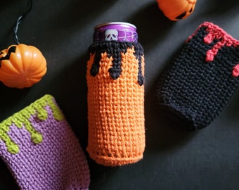 Creepy Cute Halloween Crochet PDF Pattern, Can Cozy, Reusable Can Sleeve, Spooky, Goth, Emo, Eco-Friendly, Printable PDF Crochet Pattern