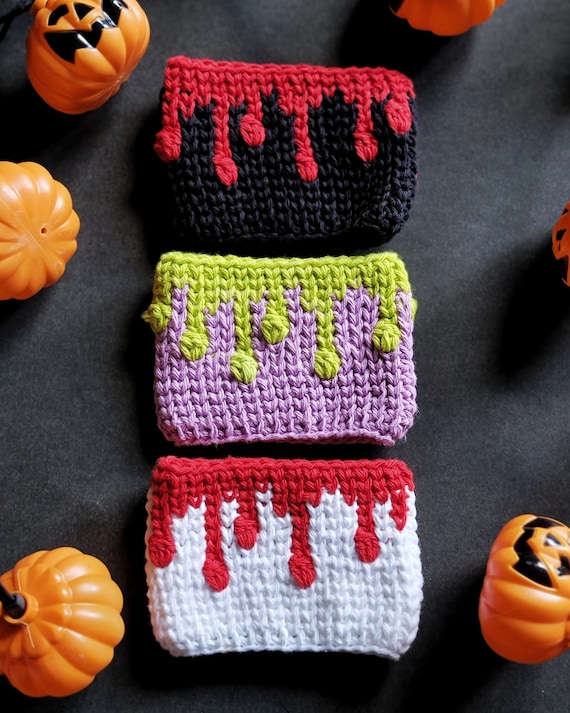 Creepy Cute Halloween Crochet PDF Pattern, Cup Cozy, Reusable Cup Sleeve, Spooky, Goth, Emo, Eco-Friendly, Printable PDF Crochet Pattern