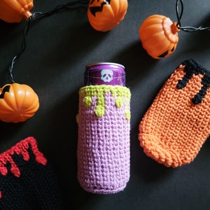 Creepy Cute Halloween Crochet PDF Pattern, Can Cozy, Reusable Can Sleeve, Spooky, Goth, Emo, Eco-Friendly, Printable PDF Crochet Pattern image 3