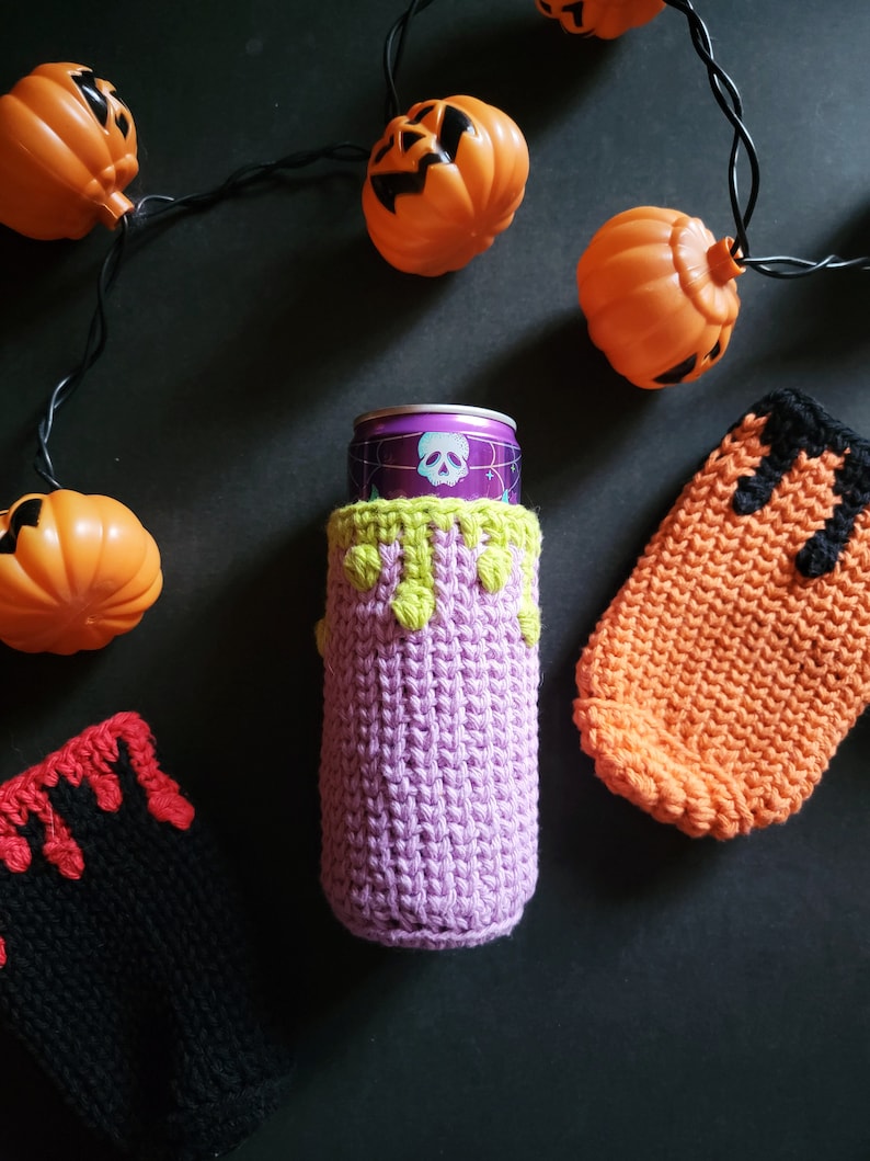 Creepy Cute Halloween Crochet PDF Pattern, Can Cozy, Reusable Can Sleeve, Spooky, Goth, Emo, Eco-Friendly, Printable PDF Crochet Pattern image 3