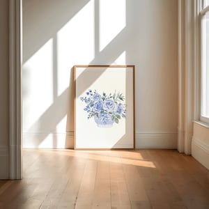 Coastal Granddaughter Vintage Aesthetic Wall Art Prints, Vintage seashells, Coastal Cowgirl Dorm Room Decor, blue floral wall art print
