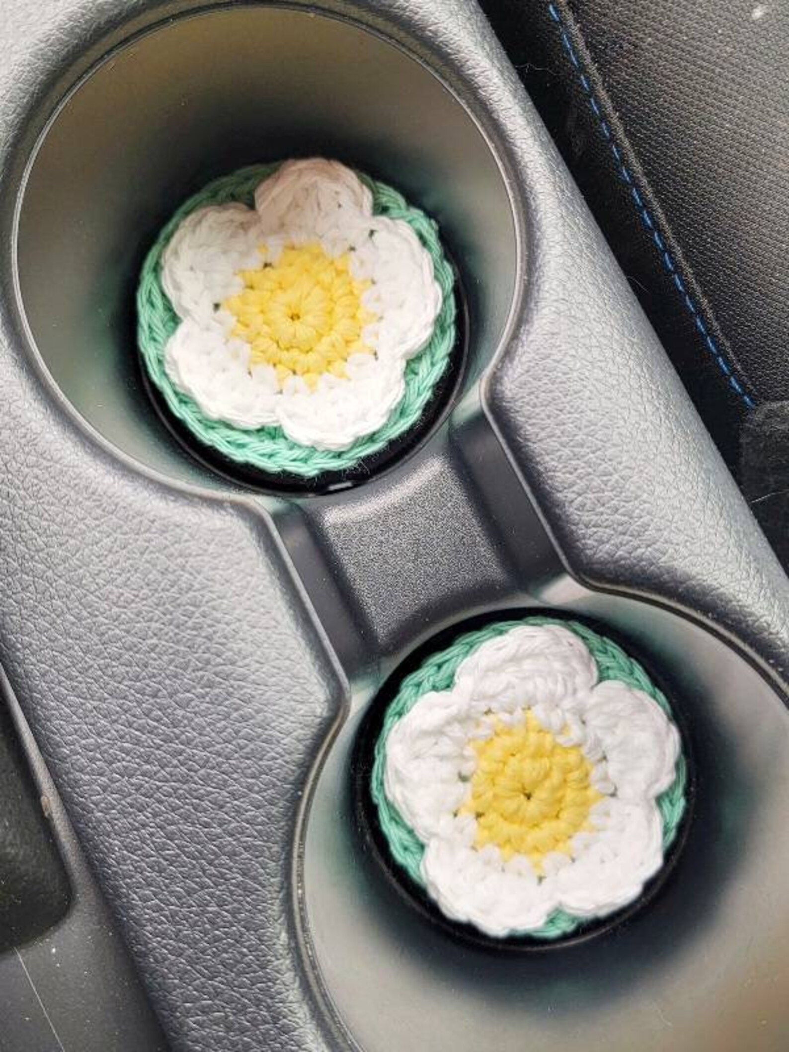 Crochet Car Coaster, Crochet Pattern, Crochet Cup Holder Coaster, Daisy