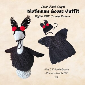 Patrón de crochet para disfraz de ganso de porche de Mothman Cryptid de 23 pulgadas, descarga del patrón digital en PDF.