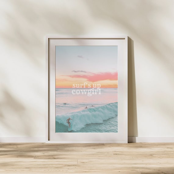 Coastal Cowgirl Print, Coastal Cowgirl art print, Printable Wall Art, Retro Beach print, coastal beach wall art, coastal Cowgirl surf print