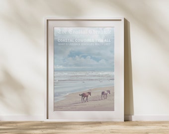 Blue Coastal Cowgirl Print, Coastal Cowgirl art print Printable Wall Art blue horse print coastal wall art beach horse print trendy print