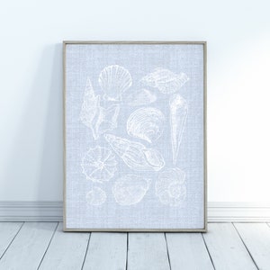Küsten Enkelin Vintage Ästhetische Wand Kunst Drucke, Vintage Muscheln, Küsten Cowgirl Wohnheim Zimmer Dekor, blaue Leinen Wand Kunst Druck