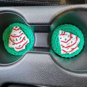 Digital Crochet car coaster crochet pattern, cup holder coaster, Christmas Tree Cake crochet car coaster, Xmas crochet, PDF pattern download image 1