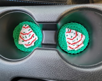 Digital Crochet car coaster crochet pattern, cup holder coaster, Christmas Tree Cake crochet car coaster, Xmas crochet, PDF pattern download