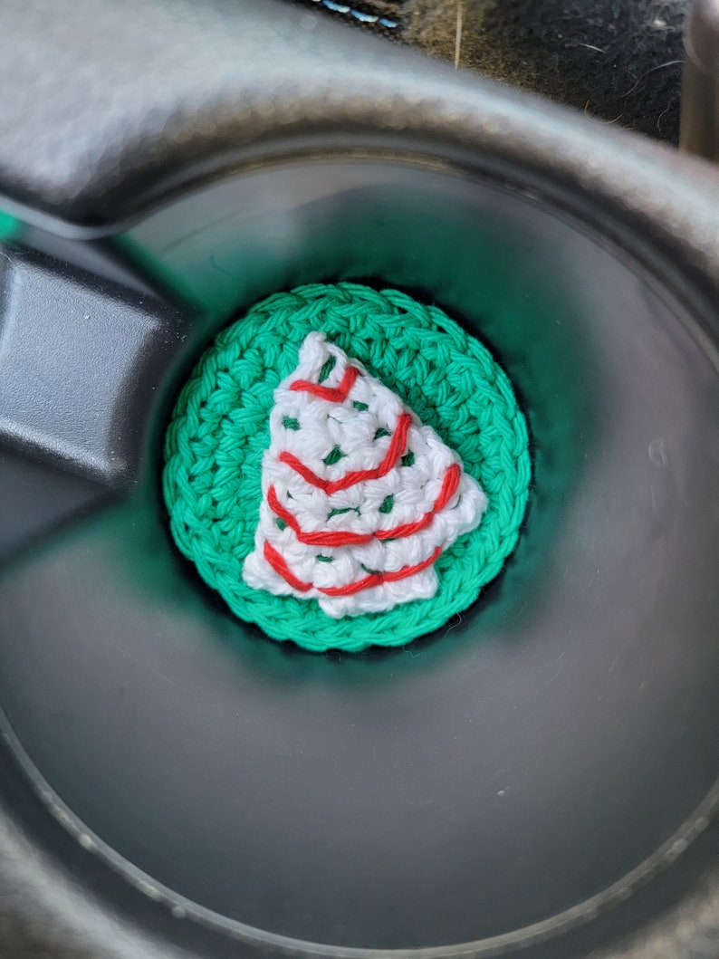 Digital Crochet car coaster crochet pattern, cup holder coaster, Christmas Tree Cake crochet car coaster, Xmas crochet, PDF pattern download image 4