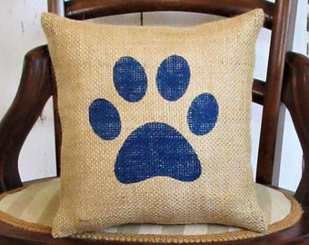 Dog pillow, paw print pillow, pet pillow, burlap Pillow, stenciled pillow, FREE SHIPPING!