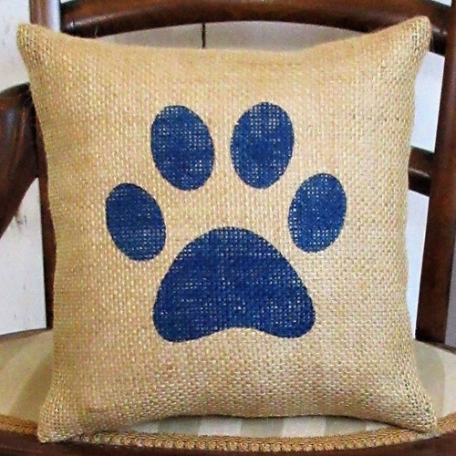 Dog Pillow Paw Print Pillow Pet Pillow Burlap Pillow Etsy