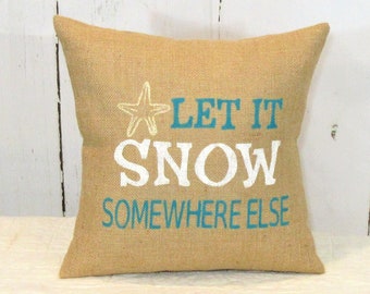 Coastal Christmas Burlap Pillow: Nautical Beach Decor