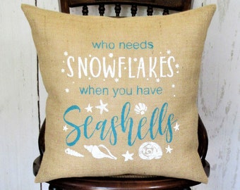 Beach Christmas decor Coastal Christmas pillow cover Snowflake pillow burlap Pillow Nautical Christmas decor FREE SHIPPING!