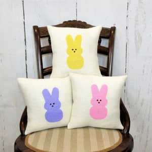 Marshmallow Bunny Burlap Easter Pillow: Hand Stenciled