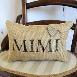 Mom pillow or Mimi pillow, Gigi pillow, burlap pillow, mini pillow, stenciled pillow, quick ship, Mother's day gift, FREE SHIPPING!