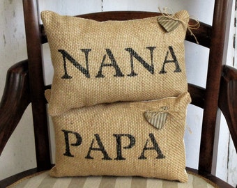 Nana Papa pillow, burlap, Grandparent's gift, Personalized name, stenciled pillow, Mothers day gift FREE SHIPPING