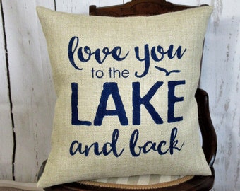 Lake House Burlap Pillow: Rustic Cabin Decor