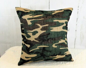 Burlap camouflage pillow cover, Military pillow wrap, Army gift for Him, Free shipping!