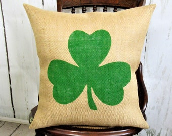Shamrock Burlap Pillow: St. Patrick's Day Clover Decor