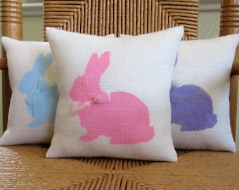 Burlap Easter Bunny Pillow: Spring Stenciled Decoration