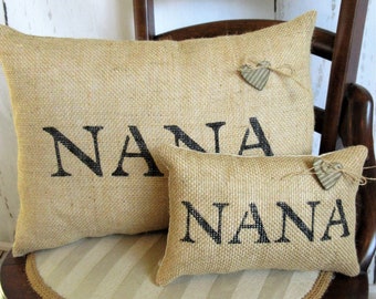 Nana pillow, burlap pillow, Gigi present, Mimi gift, Nana gift, personalized pillow Mother's Day gift, Ready To Ship, FREE SHIPPING!