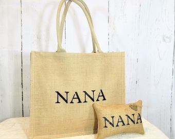 Nana Gift Set, Burlap Tote Bag and Mini Pillow, Mother's Day Gift