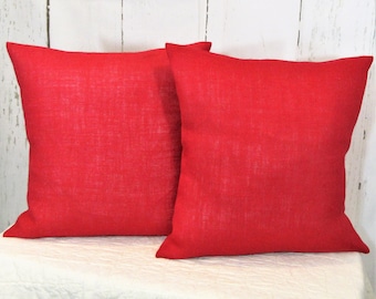 Red burlap 18x18 pillow cover set, Handmade pillow sham, Free shipping!