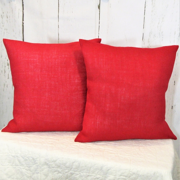 Red burlap 18x18 pillow cover set, Handmade pillow sham, Free shipping!