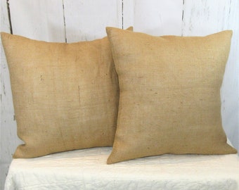 Burlap pillow cover set, Set of 2 18x18, Handmade country farmhouse shams, Free shipping!