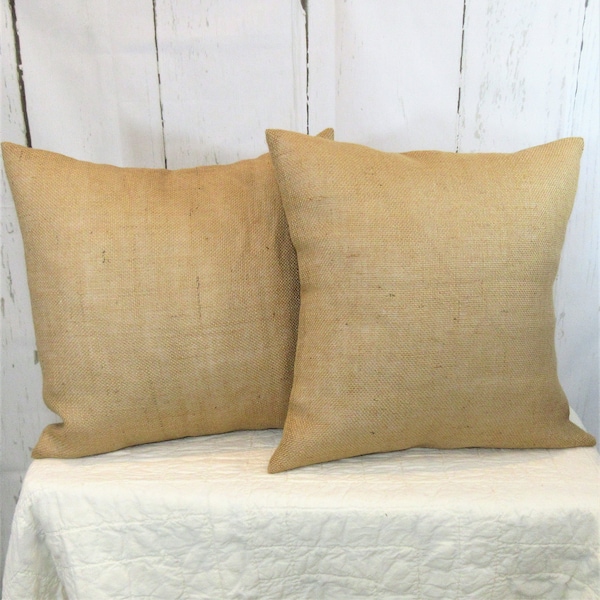 Burlap pillow cover set, Set of 2 18x18, Handmade country farmhouse shams, Free shipping!