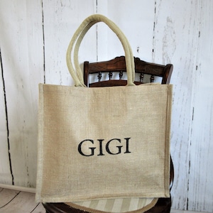 Personalized Burlap Tote Bag: Gigi, Mimi, Grandma Gift