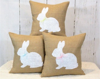 Stenciled Burlap Bunny Pillow: Spring Easter Decor