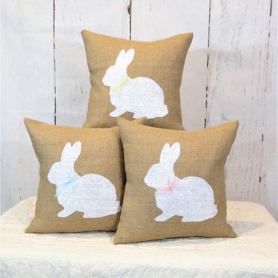 Stenciled Burlap Bunny Pillow: Spring Easter Decor