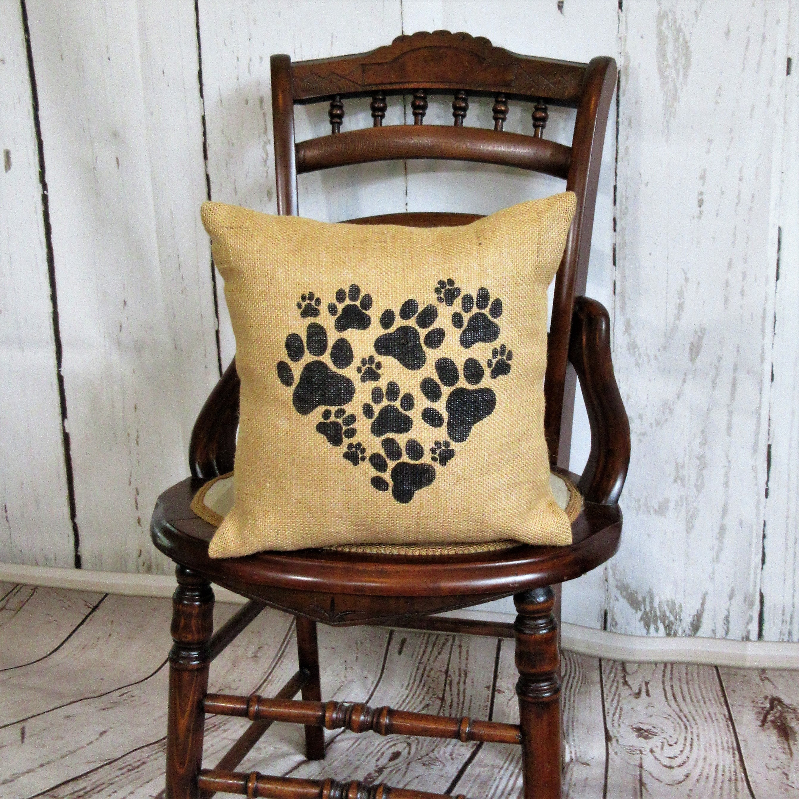 Paw print pillow Paw print heart Dog lover gift burlap paw Etsy