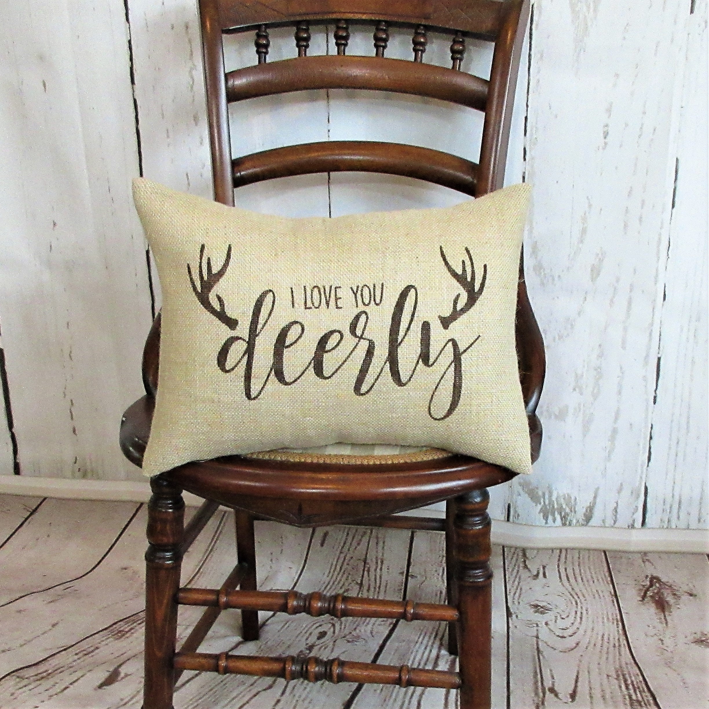 Antler Pillow I Love You Deerly Pillow Stenciled Pillow Cabin Decor Burlap Pillow Deer Antlers Cabin Pillow FREE SHIPPING Etsy