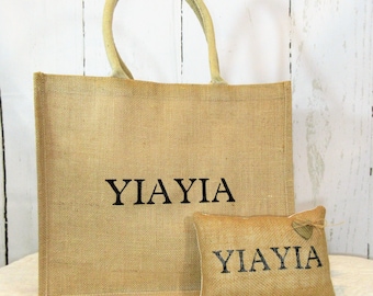 Yia Yia gifts for Mother's day, Yia Yia tote bag, Yia Yia gift set, Yia Yia pillow, burlap mini pillow, READY TO SHIP!