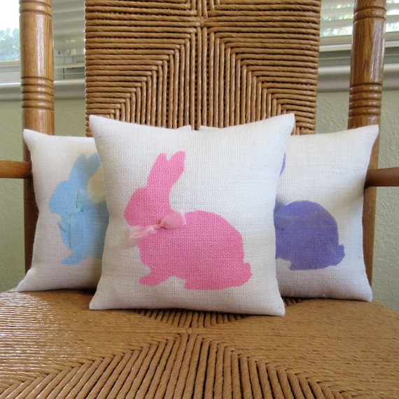 Burlap Easter Bunny Pillow: Spring Stenciled Decoration