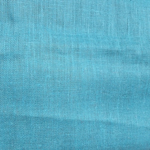 May include: A close-up of a turquoise blue burlap fabric with a woven texture.