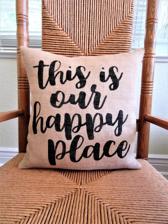 Home pillow This is our happy place Camper RV decor Burlap Etsy