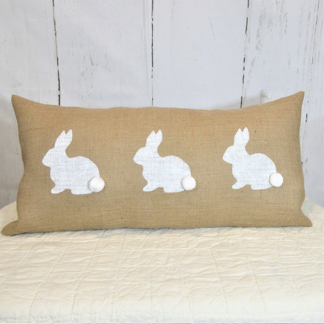 Easter Lumbar Pillows, Burlap Easter Pillows, Bunny Throw Pillow