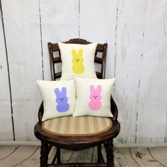 Marshmallow Bunny Burlap Easter Pillow: Hand Stenciled