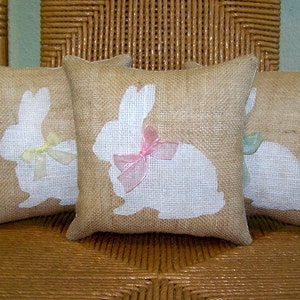 Bunny pillow, Easter pillow, Spring pillow, burlap pillow, stenciled pillow, Easter decor, Nursery pillow, FREE SHIPPING!