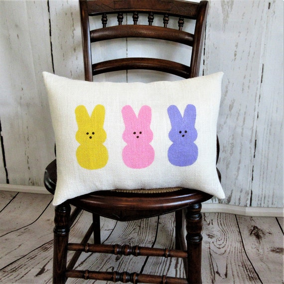 Easter Bunny Pillow: Hand Stenciled Burlap Spring Decor