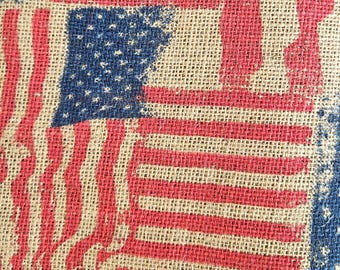 American flag Patriotic burlap print fabric remnant
