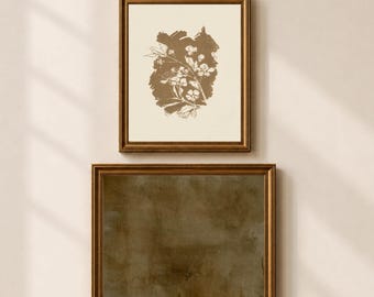 Vintage Neutral Wall Art Set of 2 | Gallery Wall Prints | Moody Botanical & Abstract Art Pair | Minimalist Home Wall Art Printed and Shipped