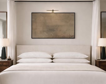 Framed Neutral Abstract Canvas Art: Textured Beige Painting, Modern Living Room Wall Art