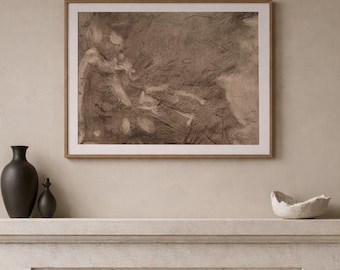 Earthy Abstract Art Print, Sepia Sketch, Textured Matte or Deckled Edge Paper