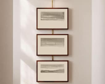 Antique Landscape Art Print Set of 3, Vintage Sketch Art with Neutral Tones (Unframed)