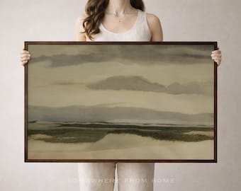 Framed Canvas Neutral Seascape Painting, Muted Coastal Prints, Oversized Beige Wall Art, Mailed Prints